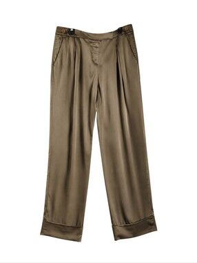 Emporio Armani Brown Silk Blend Wide Leg Pleated Pants 46 US 12